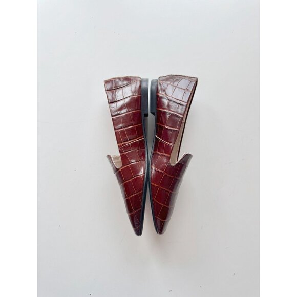 ZARA Chocolate Brown Croc Embossed Faux Leather Slipper Loafers, Size 36 - Picture 10 of 14